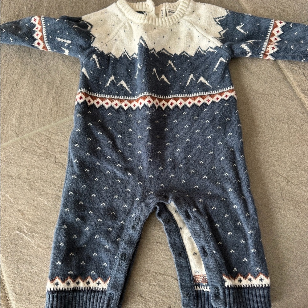 Janie and Jack Blue Knit Mountain One-Piece Bodysuit